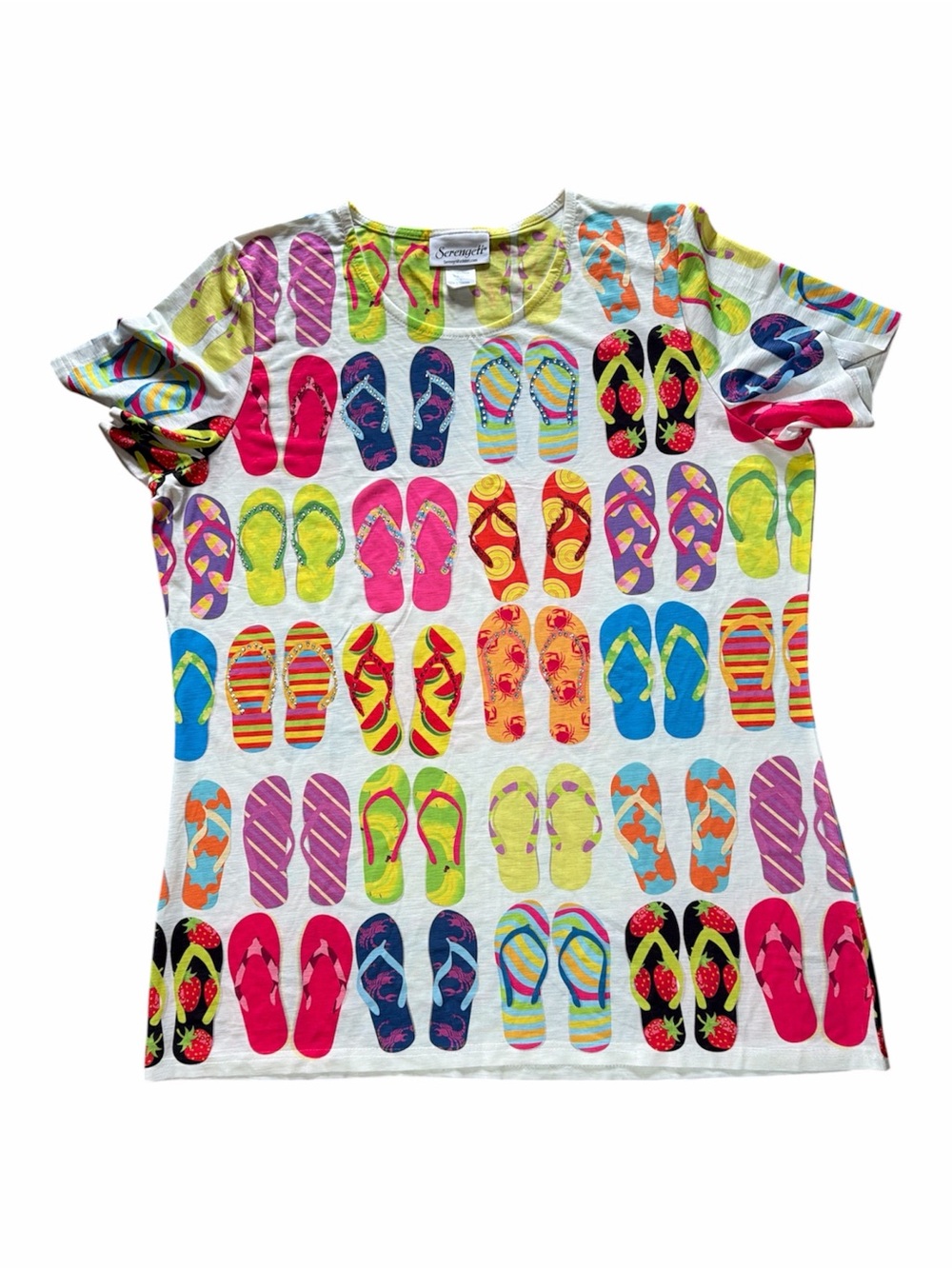Serengeti Sz LargenShirt Short Sleeve Slippers Print Embellished Rhinestone - Picture 1 of 7